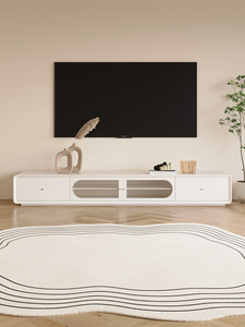Meuble TV de style italien en bois massif, meuble TV moderne et simple avec plateau en roche, combinaison table basse - Product Image 2