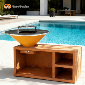 Brasero Moderno de Acero Corten con Soporte de Madera, Parrilla para Exteriores, Barbacoa de Carbón, Unidad de Calefacción para Patio, Acabado Pintado - Product Image 6