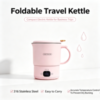 Bouilloire électrique pliable en acier inoxydable portable avec fonction de température constante, adaptée aux hôtels, aux camping-cars et à une utilisation en extérieur