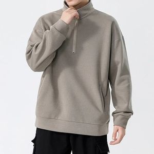 Sweat-shirt et <span class=keywords><strong>pull</strong></span> à capuche pour homme, col zippé, coupe ample, décontracté, uni, blanc, style américain, printemps-automne, avec logo personnalisé, vente en gros - Product Image 3