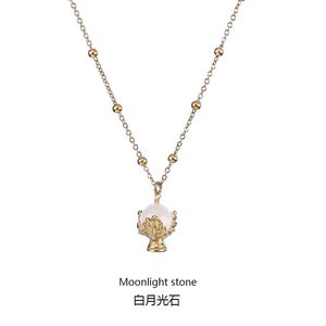 Chaud métal feuille trophée cadeau inoxydable titane acier collier étanche ne se décolore pas pierre naturelle <span class=keywords><strong>Pauline</strong></span> fleur pendentif bijoux - Product Image 4