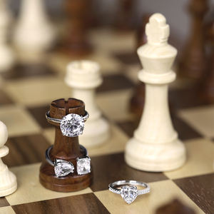 Anelli Promessa di Fidanzamento da Sposa da Donna Scacco Matto Mossa Vincente Fascia Eternità in Argento Sterling 925 di Alta Qualità con Zirconia 5A 8A - Product Image 5