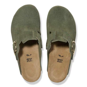 Sandales décontractées d'été à enfiler pour femmes, <span class=keywords><strong>en</strong></span> gros, à bout fermé, avec talon compensé, dessus <span class=keywords><strong>en</strong></span> daim vert, boucle réglable et plateforme <span class=keywords><strong>en</strong></span> liège - Product Image 6