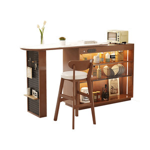 NKAHS Modern Wood Bar Cabinet With Storage Shelves And Back Panel Freestanding <b>Kitchen</b> Island With Integrated <b>Sideboard</b> - Product Image 4