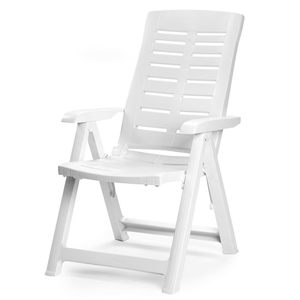 Silla de Jardín Plegable de Plástico Blanca, 60x61x109 cm, Silla Reclinable para Exteriores, Multiposiciones - Product Image 1