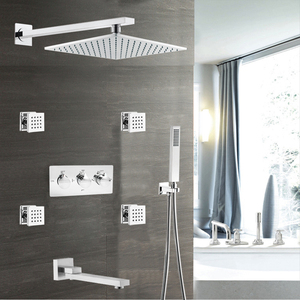 Wall Mount Stainless Steel Chrome Polished Single Handle <strong>Shower</strong> System Slide <strong>Bar</strong> Square <strong>Shower</strong> Head Massage Spray Ceramic <strong>Valve</strong> - Product Image 1
