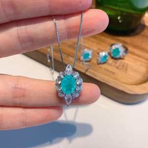 Factory Wholesale Eco-friendly Copper 8*10mm Green Zircon Pendant <b>Earrings</b> <b>Set</b> Minimalist Jewelry <b>Set</b> Women - Product Image 3
