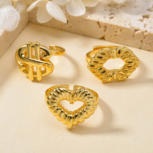Fashion Trendy Jewelry <b>Rings</b> 18K Gold Plated Copper Heart Design <b>Open</b> Adjustable Size <b>Rings</b> Women - Product Image 5
