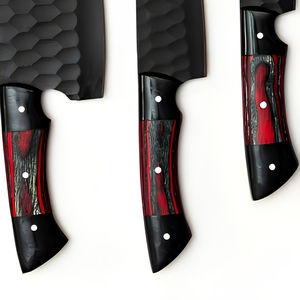 Ensemble de couteaux de chef en acier au carbone 5 pièces, faits à la main, ambidextres, ultra-affûtés, résistants à la rouille, avec étui en cuir |   Cadeau Parfait pour Lui - Product Image 2