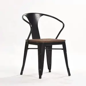 Tabouret de bar industriel en bois fin, chaise rétro en métal, style vintage, noir, pour restaurant, bistrot
