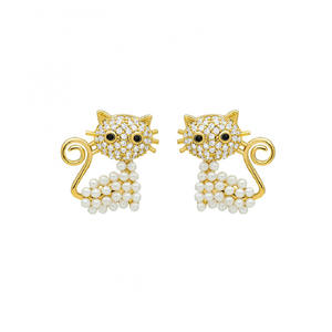 Pendientes de Moda Coreana 2025, Chapados en Oro, con Pedrería Brillante, Joyería Linda con Perlas y Gato, para Mujeres y Niñas - Product Image 5
