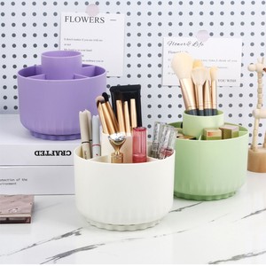 Rotating Pen Holder <b>Large</b> Capacity Plastic <b>Desk</b> Organizer Multi Functional Stationery Storage Round Shape For Office Home Use - Product Image 2