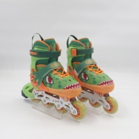 Patins à roulettes pour enfants, motif dinosaure mignon, taille réglable, roues lumineuses, roulements ABEC-7, confort en velours et maille, durables et clignotants