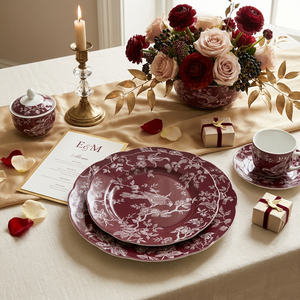 Platos de Cerámica Vintage Chic con Diseño Botánico, Vajilla de Porcelana Fina con Borde Ondulado para Bodas, Eventos, Banquetes y Catering - Product Image 5