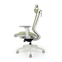Chaise de bureau ergonomique en maille verte à dossier haut, siège pivotant réglable, base en acier blanc, pour tâches de bureau