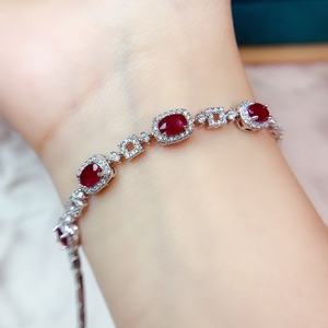 Chất lượng cao 925 Sterling Bạc phụ nữ Vòng đeo tay với tự nhiên <span class=keywords><strong>Ruby</strong></span> sang trọng vàng mạ phong cách cổ điển - Product Image 1