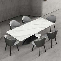 Table rectangulaire Zayshine, style minimaliste italien, luxe, pieds en acier carbone blanc, plateau en pierre frittée imitation marbre, mobilier de restaurant
