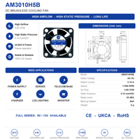 Ventilateur de refroidissement sans balais DC AM3010H5B 3010 30x30x10mm 5V 12V Mini Micro Axial pour carte Hotend d'imprimante 3D OEM ODM