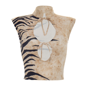 Viviblook C26TP056 Débardeur d'été sexy imprimé à lacets et col montant sans manches pour femme - Product Image 5