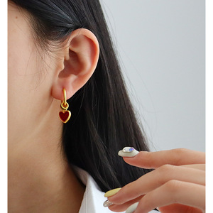 ต่างหูรูปหัวใจเคลือบสีสันสดใสสไตล์จีนโบราณแบบใหม่สำหรับผู้หญิง เครื่องประดับหูสุดหรูสไตล์มินิมอล - Product Image 3