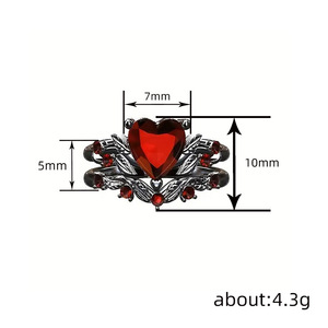 Anello a forma di cuore gotico scuro per donna, nero rosso, stile vintage, gioielli personalizzati alla moda - Product Image 5