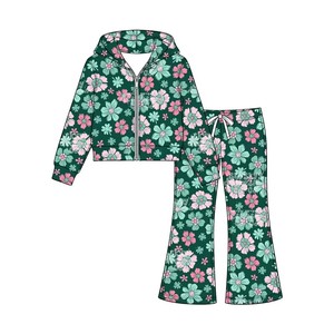 Conjunto de sudadera con capucha con estampado del Día de San Patricio para niñas, conjunto de pantalones acampanados de manga larga, 2 piezas, trajes informales - Product Image 4