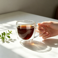 Tazas de Café de Vidrio Borosilicato de Doble Pared, Hechas a Mano, de Alta Calidad, 9.5 oz, Transparentes, Aptas para Lavavajillas y Microondas