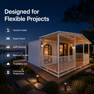 Casa Prefabricada Moderna de Paneles Sándwich Blancos con Porche, Diseño Expandible de Doble Ala para Cabaña Vacacional, Casa de Huéspedes, Vivienda para Personal - Product Image 1