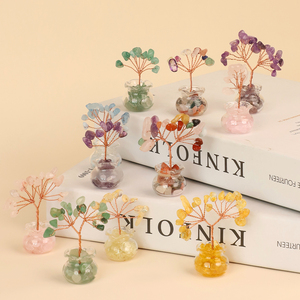 Mini ramas de piedras preciosas de árbol de dinero de cristal Feng Shui con base de vidrio para decoración de escritorio y regalos - Product Image 1