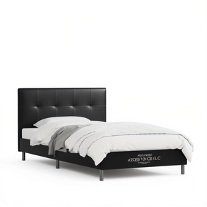 <b>Black</b> Faux Leather Twin Bed <b>Frame</b> Metal Box Spring Modern Tufted Bedroom Furniture - Product Image 1