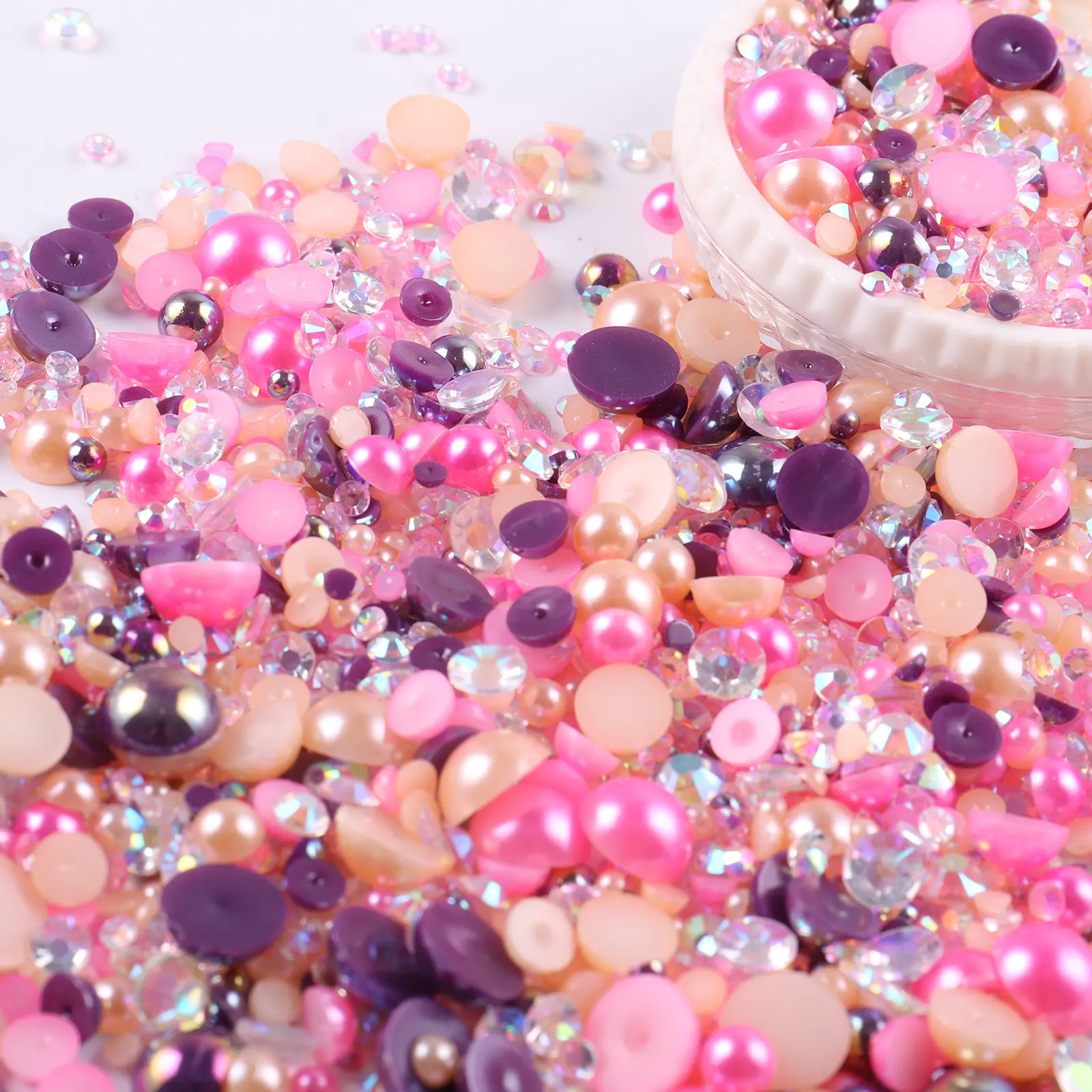 Private Label Bulk Semi-round Pearl Diamond Mixed 30g 500g Nail Charm Rhinestone Acessórios Para Multifunções Diy Decoração