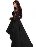 Vente en gros de robes en dentelle à manches longues haut bas queue d'hirondelle robes de bal en dentelle à la mode pour femmes robe de soirée sexy de couleur unie