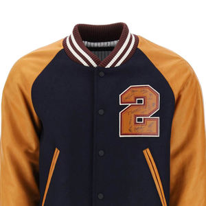 Chaqueta Universitaria de Lana Azul con Mangas de Cuero y Parches Bordados con Letras de Chenilla, Chaqueta Bomber Varsity de Béisbol, Chaqueta de Invierno - Product Image 2