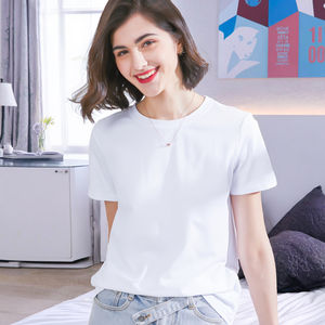 T-shirt décontracté en coton 100% pour femmes, col rond, manches courtes, tricot uni, été - Product Image 2