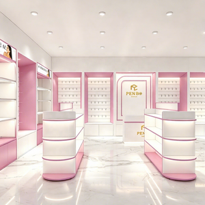 Exhibidores de Cosméticos de Madera Rosa para Decoración de Tiendas de Cosméticos, Estantes de Exhibición Personalizados para Suministros de Belleza - Product Image 1