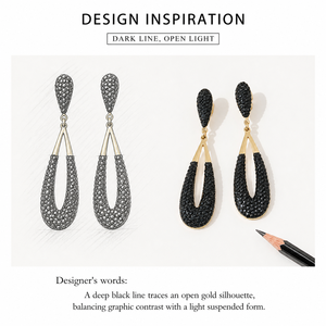 Boucles d'oreilles pendantes ouvertes en zircone noire plaquées or 14 carats, boucles d'oreilles pendantes imposantes en acier inoxydable, 44 mm - Product Image 4