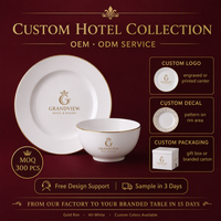 Service de table de luxe en porcelaine fine avec bord doré, comprenant bols et assiettes, pour hôtels et mariages, pour une mise en table complète, vente en gros OEM