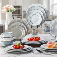 Assiettes rondes peu profondes en céramique classiques ST pour pâtes et steaks, vaisselle de table, ensemble personnalisé OEM/ODM pour hôtels, mariages, décoration et restauration