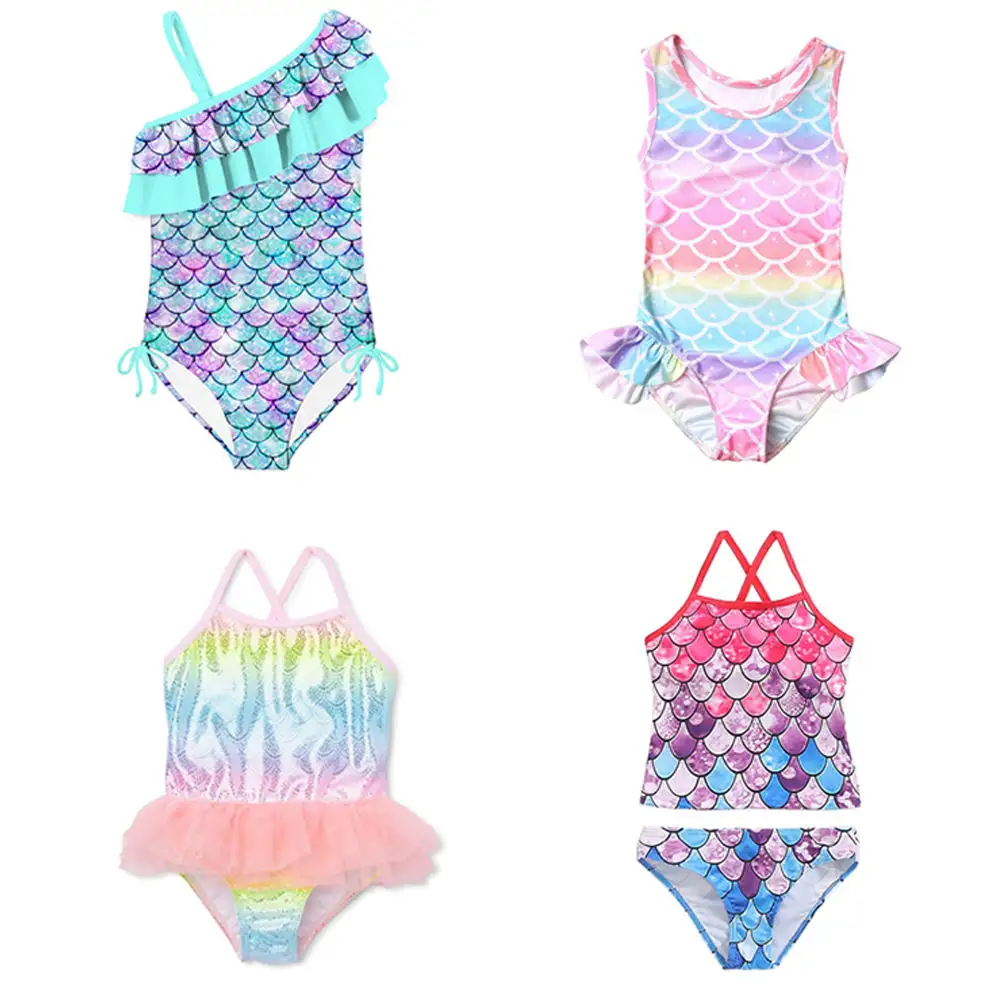 Custom Kids Summer Bathing Suit Mermaid Multicolored Scales Children Swimwear Girls Swimsuits Manufacture