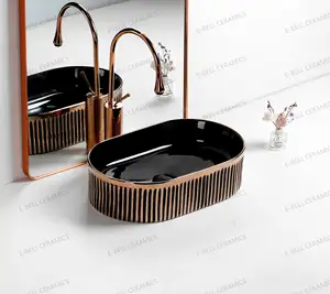 E-BELL 8830 siyah ve altın galvanik şerit tasarım tuvalet sayaç üst sanat yıkama el havzaları