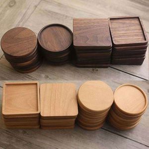Factory Wooden Coasters Bulk Cup <b>Mat</b> with Natural Wood Grain Walnut Beech Wood Coasters Round Square Blank Gift - Product Image 2