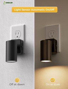 Veilleuses rotatives LOHAS à brancher sur prise murale, lumière blanche chaude, intensité réglable, capteur de lecture, veilleuse pour chambre à coucher - Product Image 2
