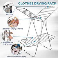 Séchoir à linge pliable sur pied à 2 niveaux en acier inoxydable avec ailes réglables