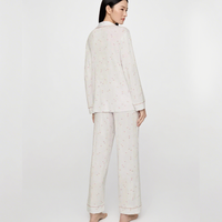 Pyjama en viscose à imprimé floral personnalisé en provenance de bambou, manches longues avec passepoil, pyjama pour femme, vêtements de nuit, vêtements de détente, ensemble pour femmes