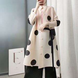 Vestido Camisero Casual Elegante <span class=keywords><strong>para</strong></span> Mujer con Estampado <span class=keywords><strong>de</strong></span> Lunares, Manga Larga, Cuello Alto, Cierre <span class=keywords><strong>de</strong></span> Botones, Largo hasta la Rodilla, Estilo Cardigan <span class=keywords><strong>para</strong></span> Primavera - Product Image 2