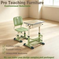 Ensemble de bureau et chaise d'école réglables avec manivelle, paniers de rangement doubles, mobilier de classe ergonomique vert pour enfants