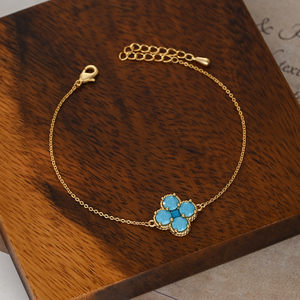 SL90107 otoño e invierno nuevo Tiktok transmisión en vivo caliente <span class=keywords><strong>trébol</strong></span> de cuatro hojas alto sentido azul turquesa red salvaje pulsera roja - Product Image 5