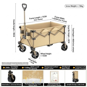 Carrito de Camping Plegable Portátil OEM ODM de 100 kg con Ruedas con Freno y Mango de Arrastre de 96 cm para Uso en Exteriores - Product Image 4