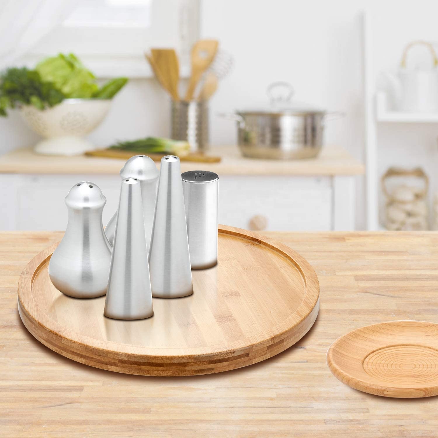 Вращающийся поднос для сервировки, деревянный бамбуковый поворотный стол