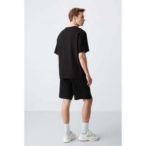 Conjunto de Pantalones Cortos de Algodón Negro para Hombre, Corte Holgado, 85257, Estilo Básico con Textura Suave - Product Image 1